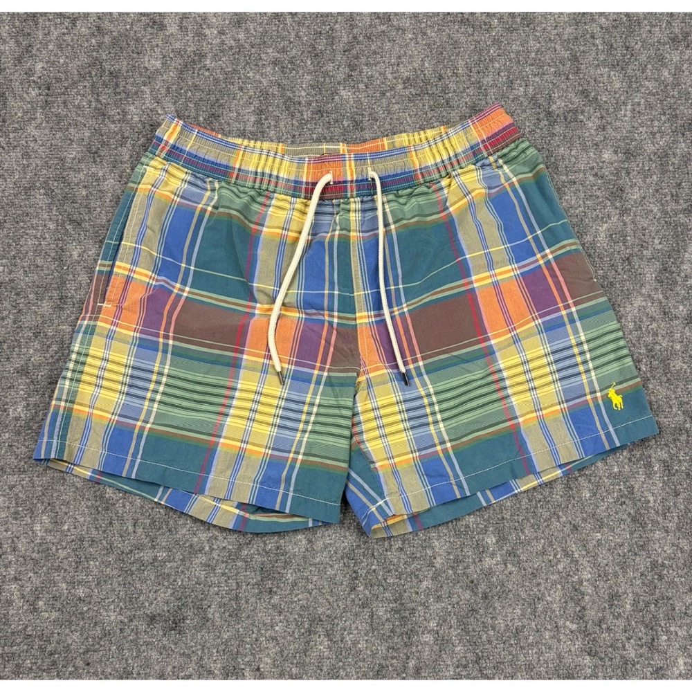 Polo Ralph Lauren Mens Madras Plaid Swim Trunks Multicolor Mesh Lined Large